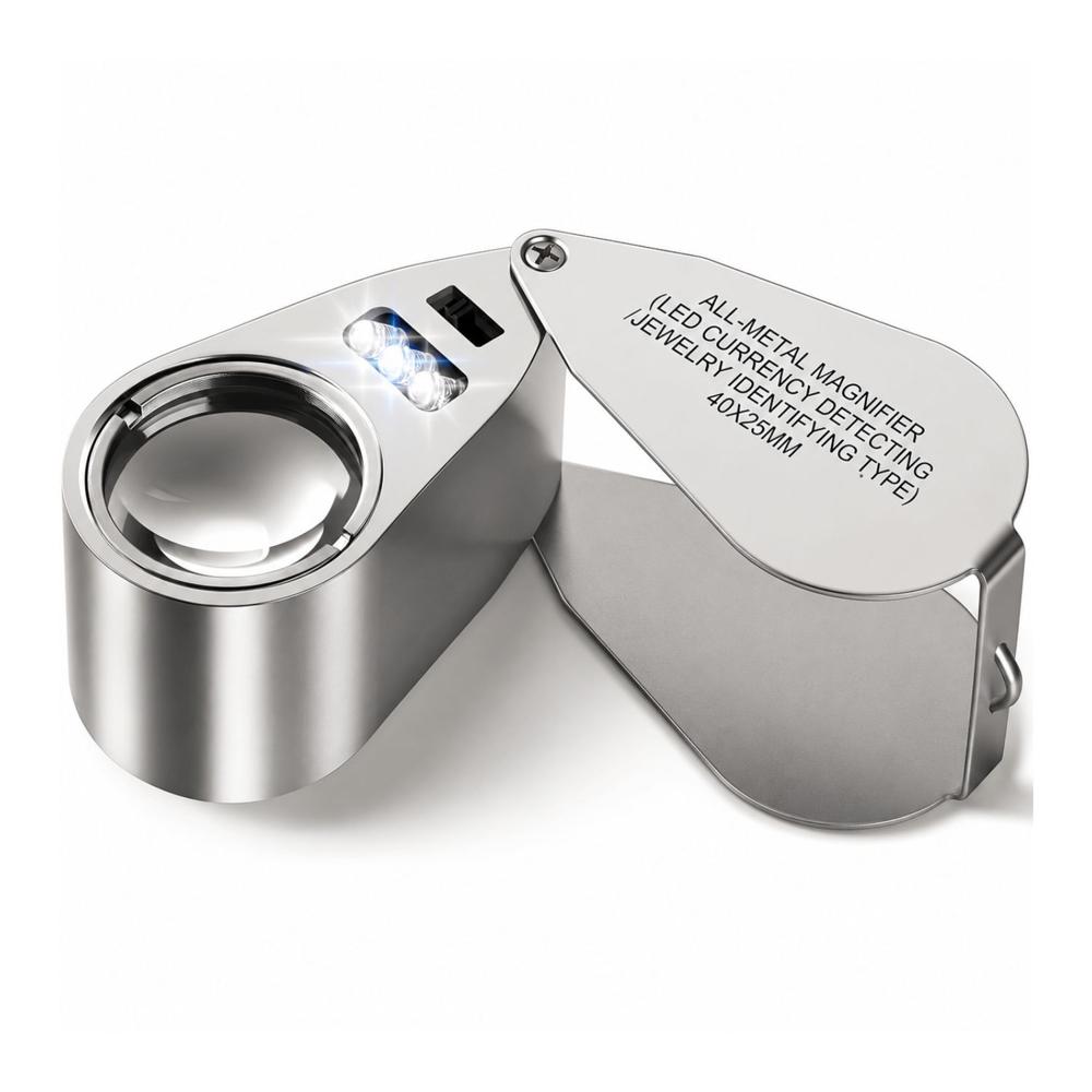 Lupa Metálica 40x 25mm Con Luz Led Geólogo Joyero Luz minería