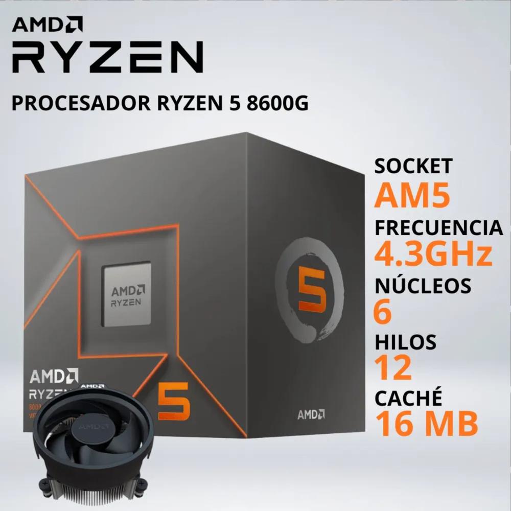 PROCESADOR RYZEN 5 8600G 4.3-5.0 GHz 16MB AM5 GRAFICOS RADEO