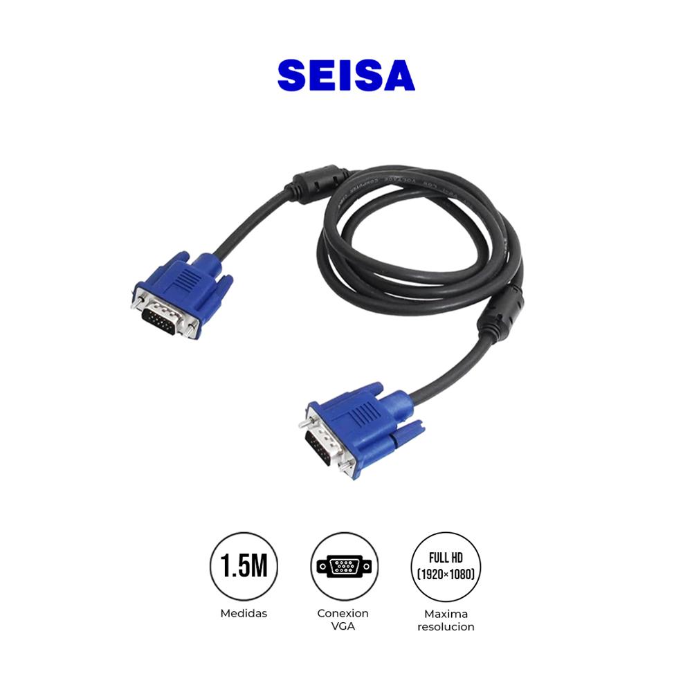 Cable VGA Seisa Macho a Macho 1.5m MYE-3101 HD15 15 Pines con Filtro de Ferrita para PC Monitor