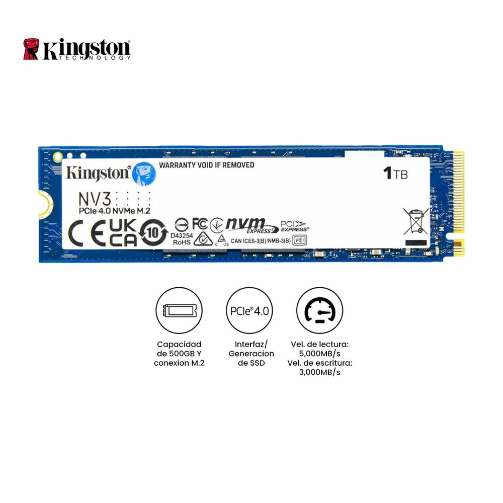 Disco Duro Sólido SSD Kingston NV3 1TB M.2 NVMe PCIe 4.0 Has