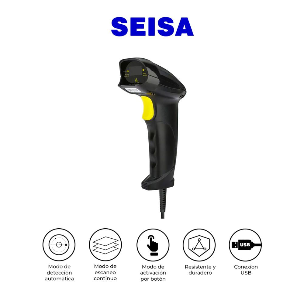 Lector de Código de Barras Seisa YHD-8200L USB Láser 1D de Alta Velocidad para Punto de Venta