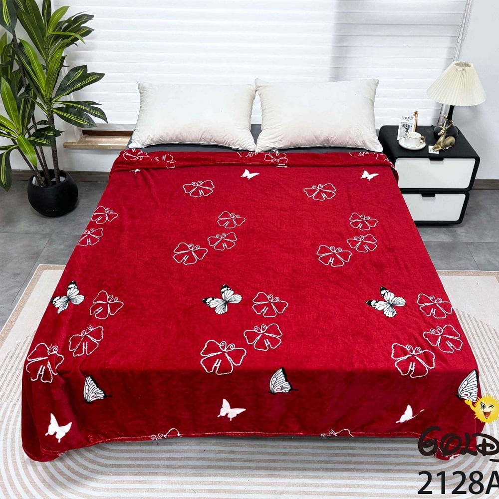 Manta Piel de Durazno Estampada 800gr de 2 Plazas Rojo