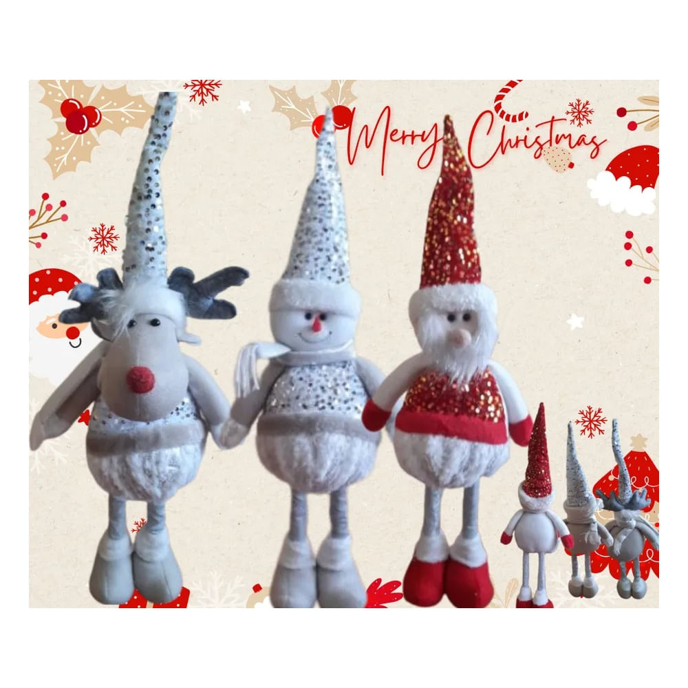 Juego de 3 adorno decorativas Navideñas Muñeco de Nieve. Santa Claus y Reno
