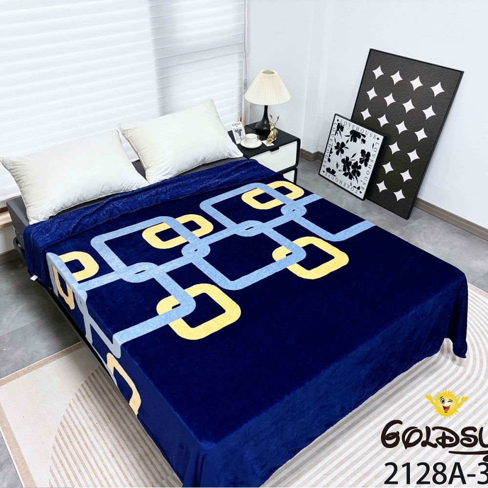 Manta Piel de Durazno Estampada 800gr de 2 Plazas Azul