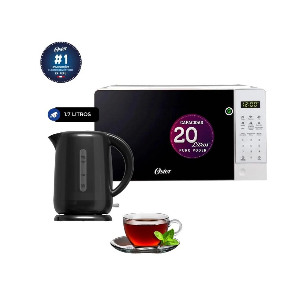 Combo Horno Microondas Digital 20 litros POGGE2701 -  Hervidor Eléctrico 1.7 Litros BVSTKT3101