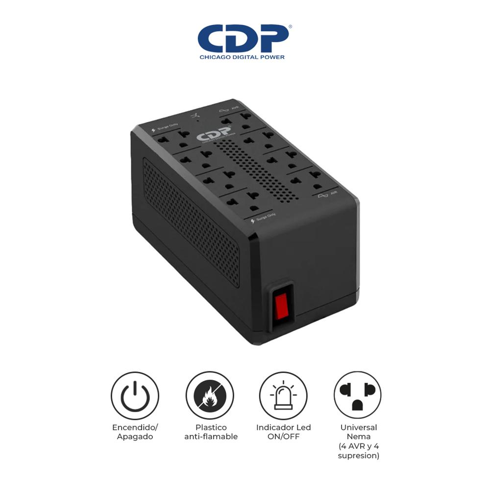 Estabilizador CDP RAVR1008i 1000VA/500W 8 Tomas AVR y Protección contra Sobretensiones