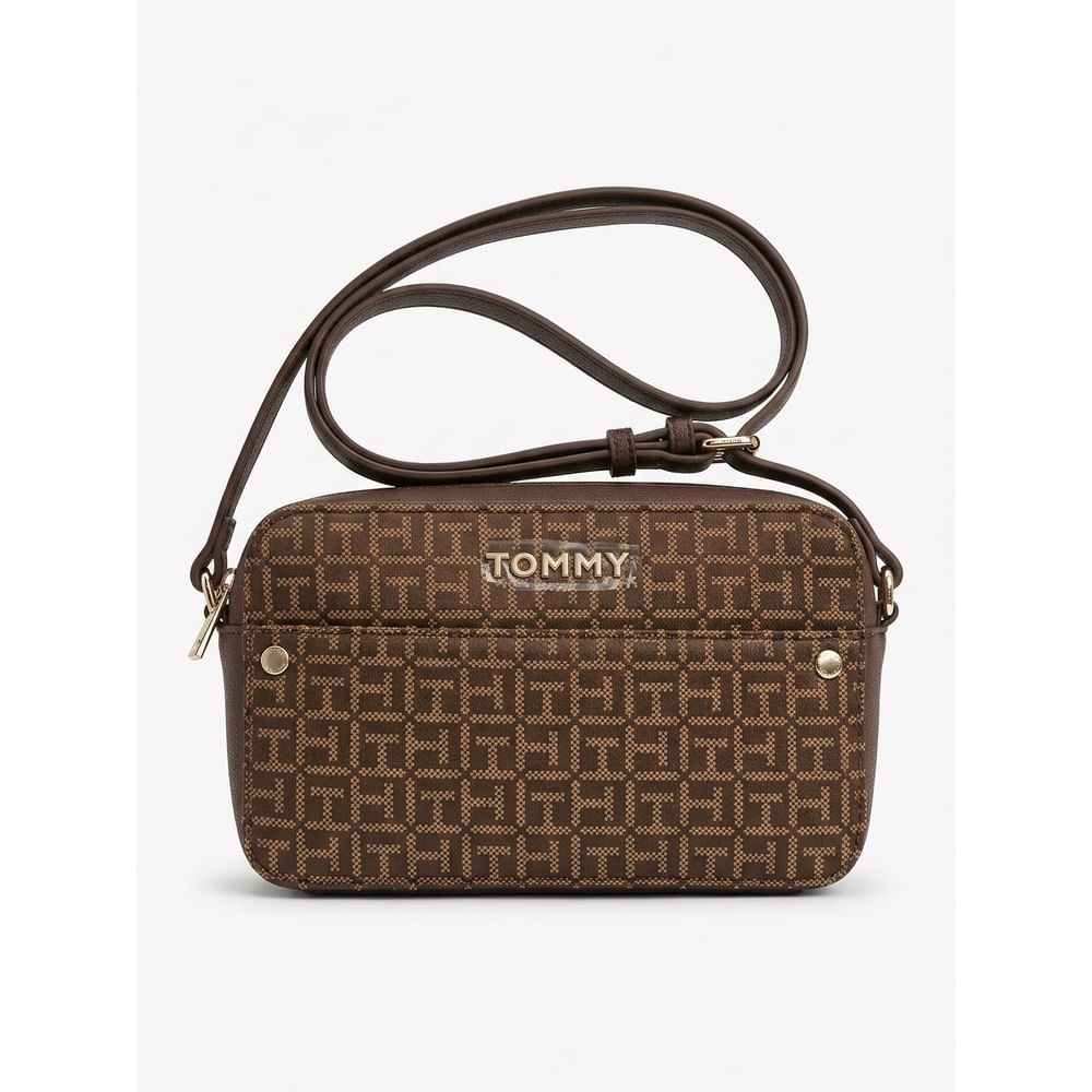 Cartera crossbody Tommy Hilfiger marron monograma
