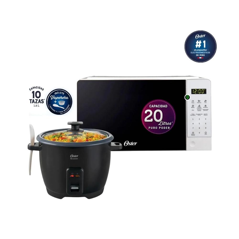 Combo Horno Microondas Digital 20 litros POGGE2701 - Olla Arrocera antiadherente CKSTRCB10DFBLK