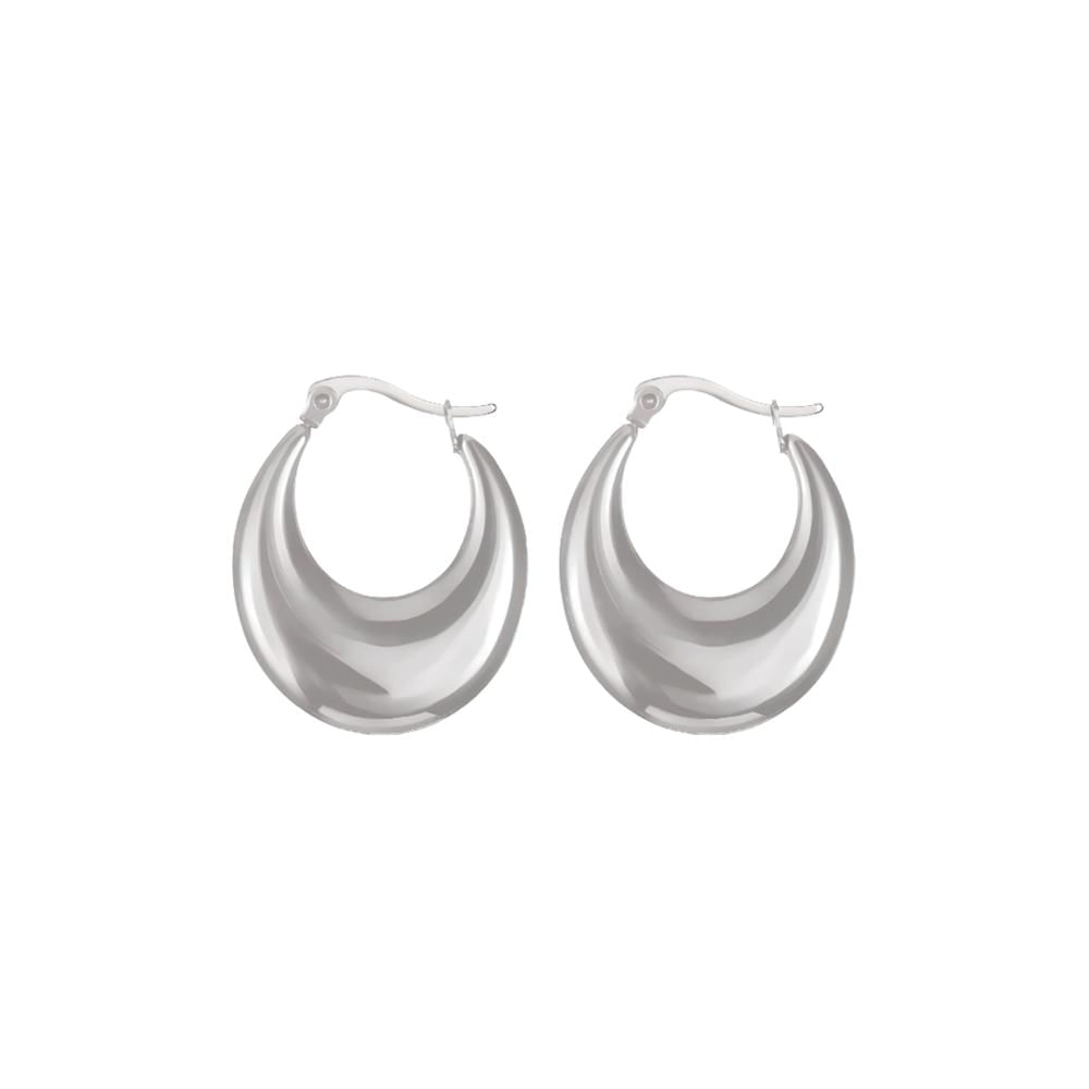 Aretes Aro Curvo Vintage Acero Inoxidable Plateado Unisex