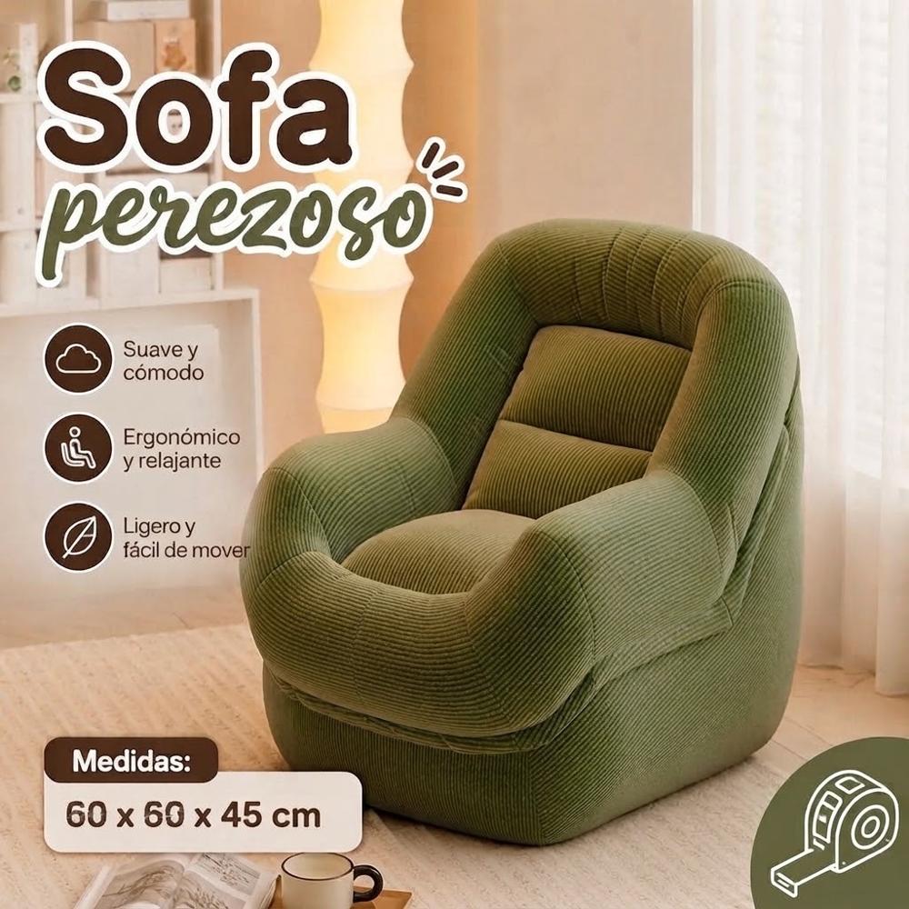 Sofa Ergonómico Sillón Puff Tela Pana Premium Relleno de Poliestireno Lavable Rellenable Verde.