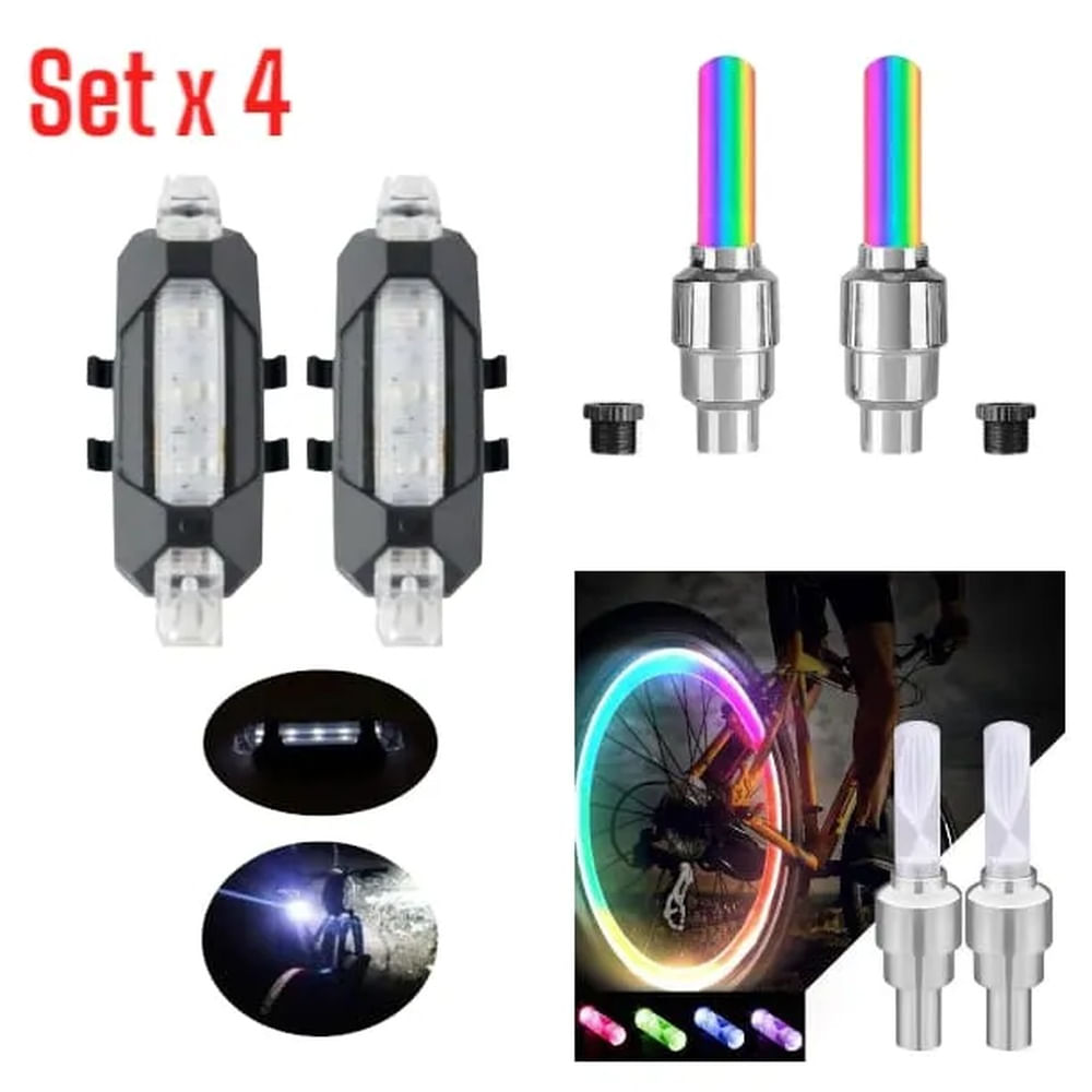 Set 2 Luces Traseras y 2 Luces RGB para Ruedas de Bicicleta Multicolor
