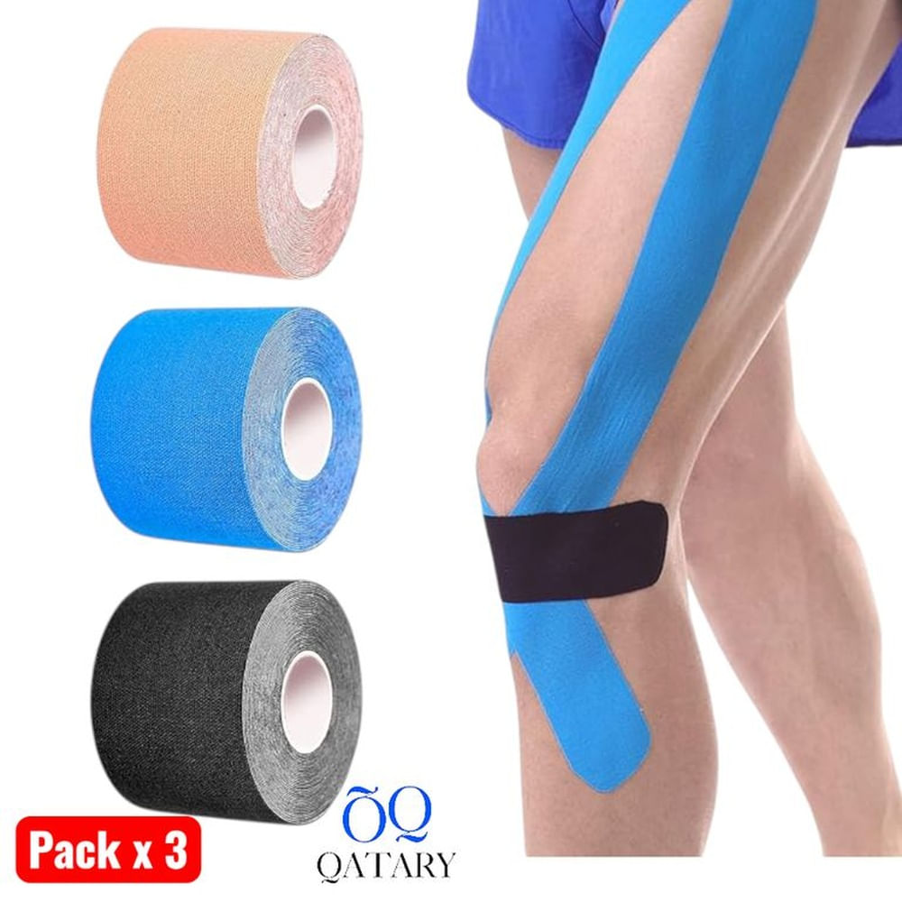 Pack x3 Cinta Kinesiologica Elastica Adhesiva 5cmx5m FisioTerapia y Deportes
