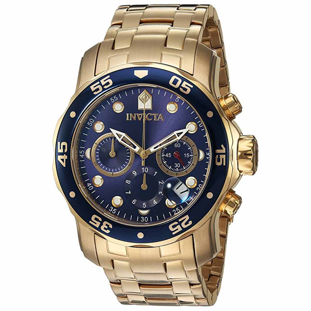 Reloj Invicta Pro Diver 0073 Fecha Cronometro Acero Inoxidable Dorado Azul