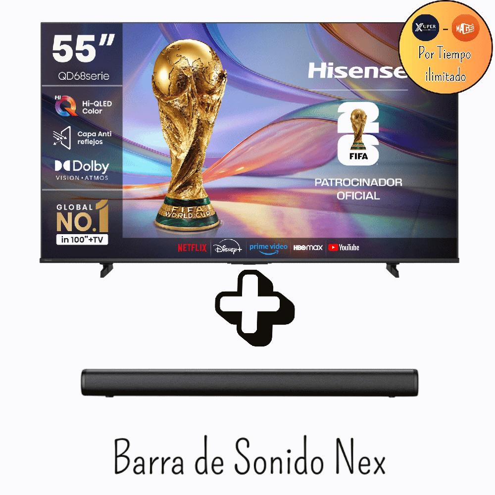 Televisor Hisense 55 Pulgadas QLED Antirreflejo Google TV  55QD68SG Promoción Soundbar Nex