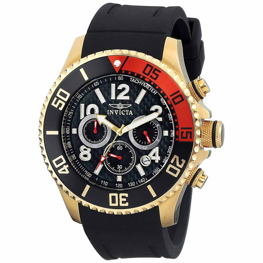 Reloj Invicta Pro Diver 13729 Fecha Cronometro Silicona Negro Dorado