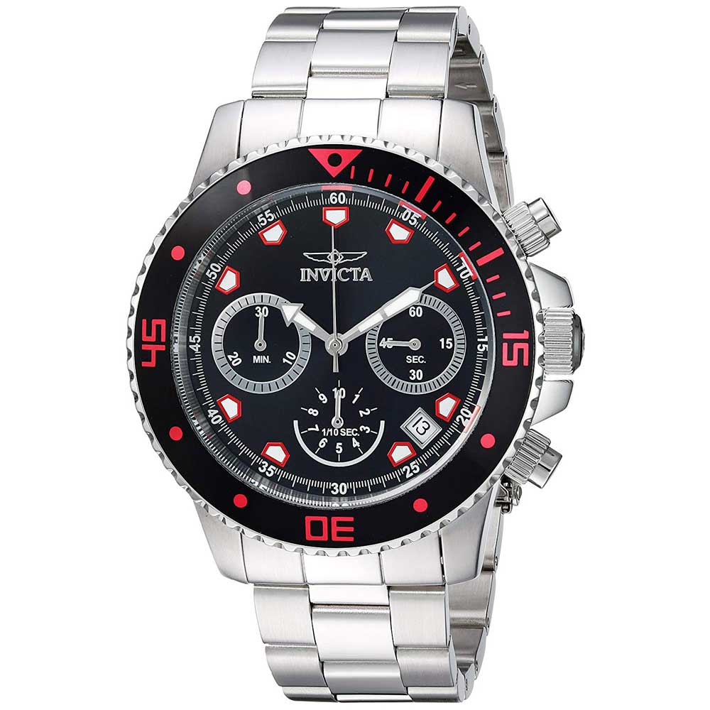 Reloj Invicta Pro Diver 21885 Fecha Cronómetro Acero Inoxidable Plateado Negro Rojo