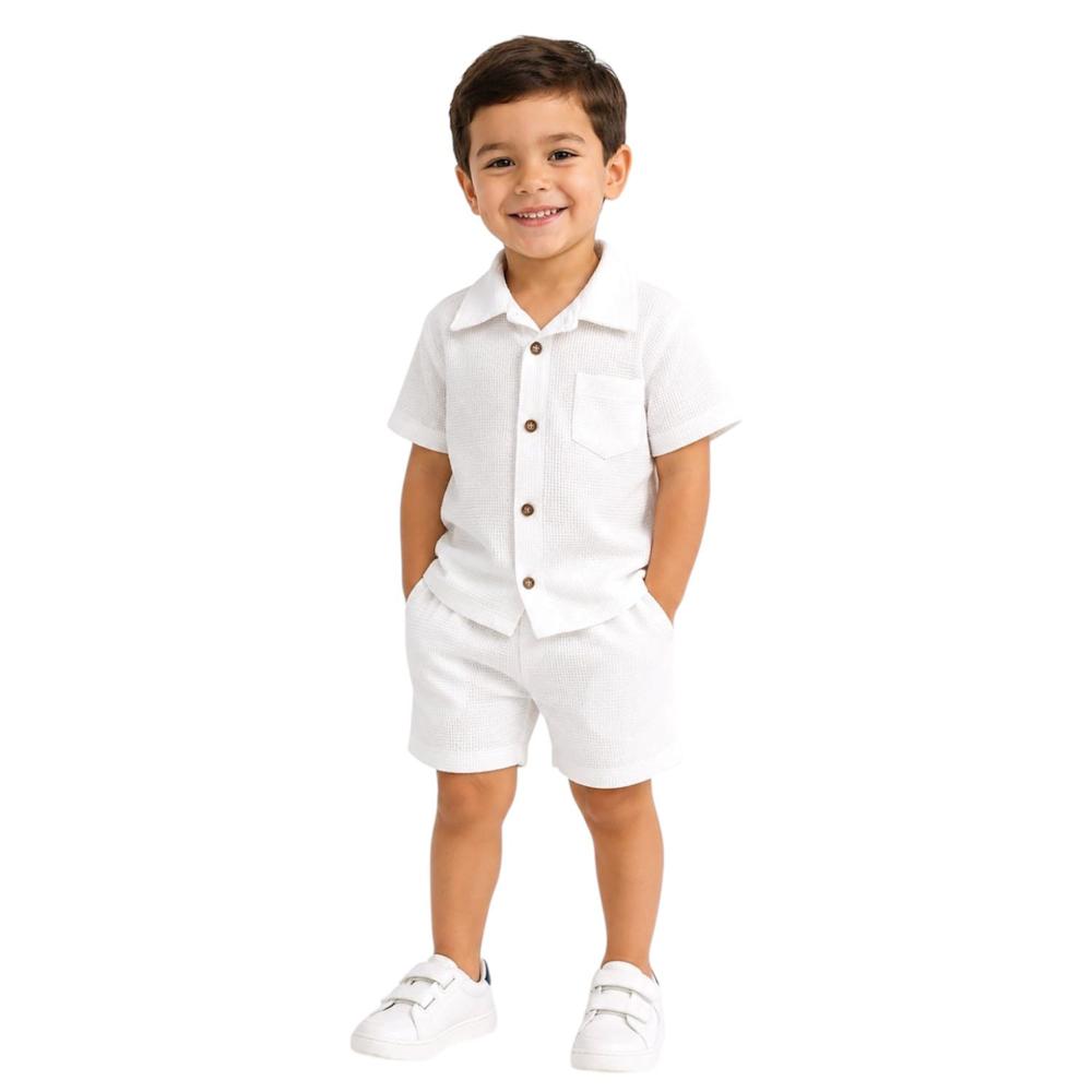 CONJUNTO INFANTIL POLO Y SHORT BLANCO TELA WAFFLE