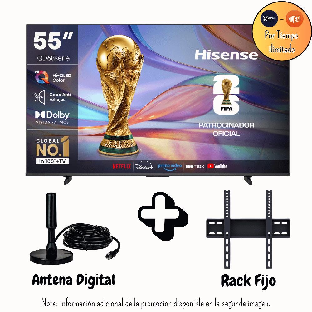 Televisor Hisense 55 Pulgadas QLED Antirreflejo Google TV  55QD68SG Promoción Antena Rack Fijo