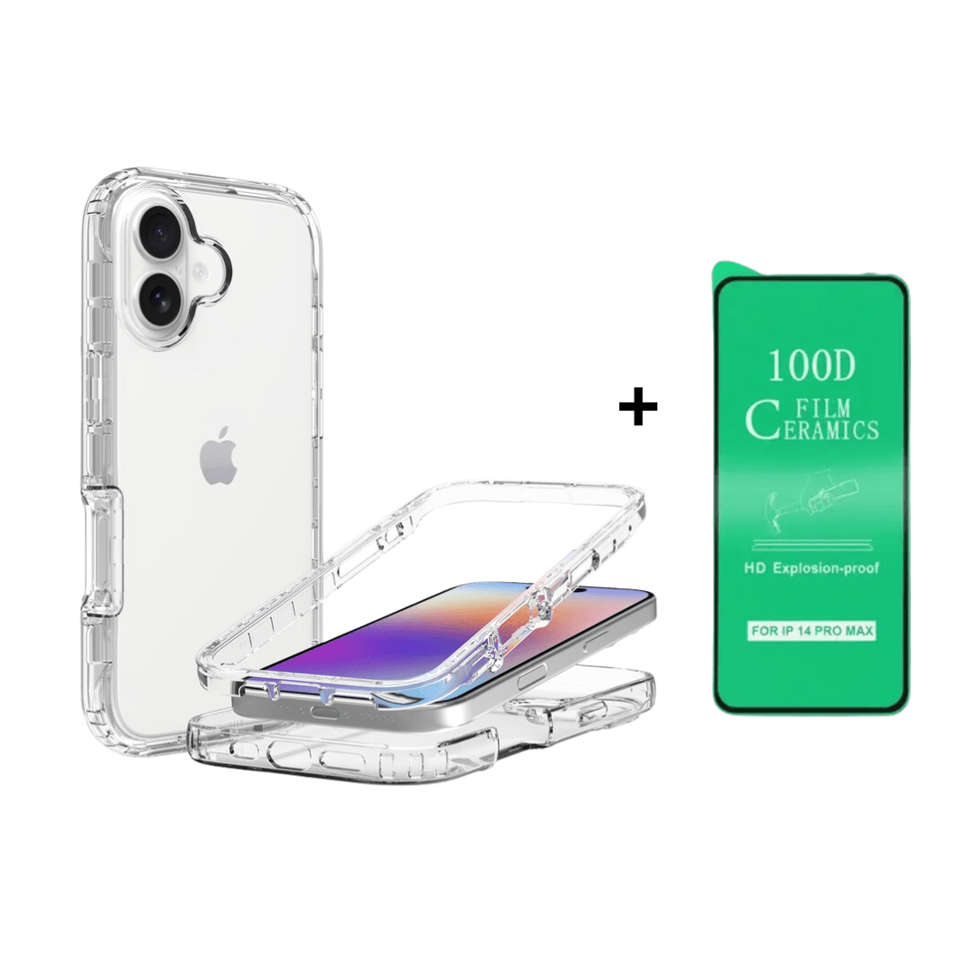 FUNDA CASE 3EN1 TRANSPARENTE PARA IPHONE  16 MAS PROTECTOR DE PANTALLA