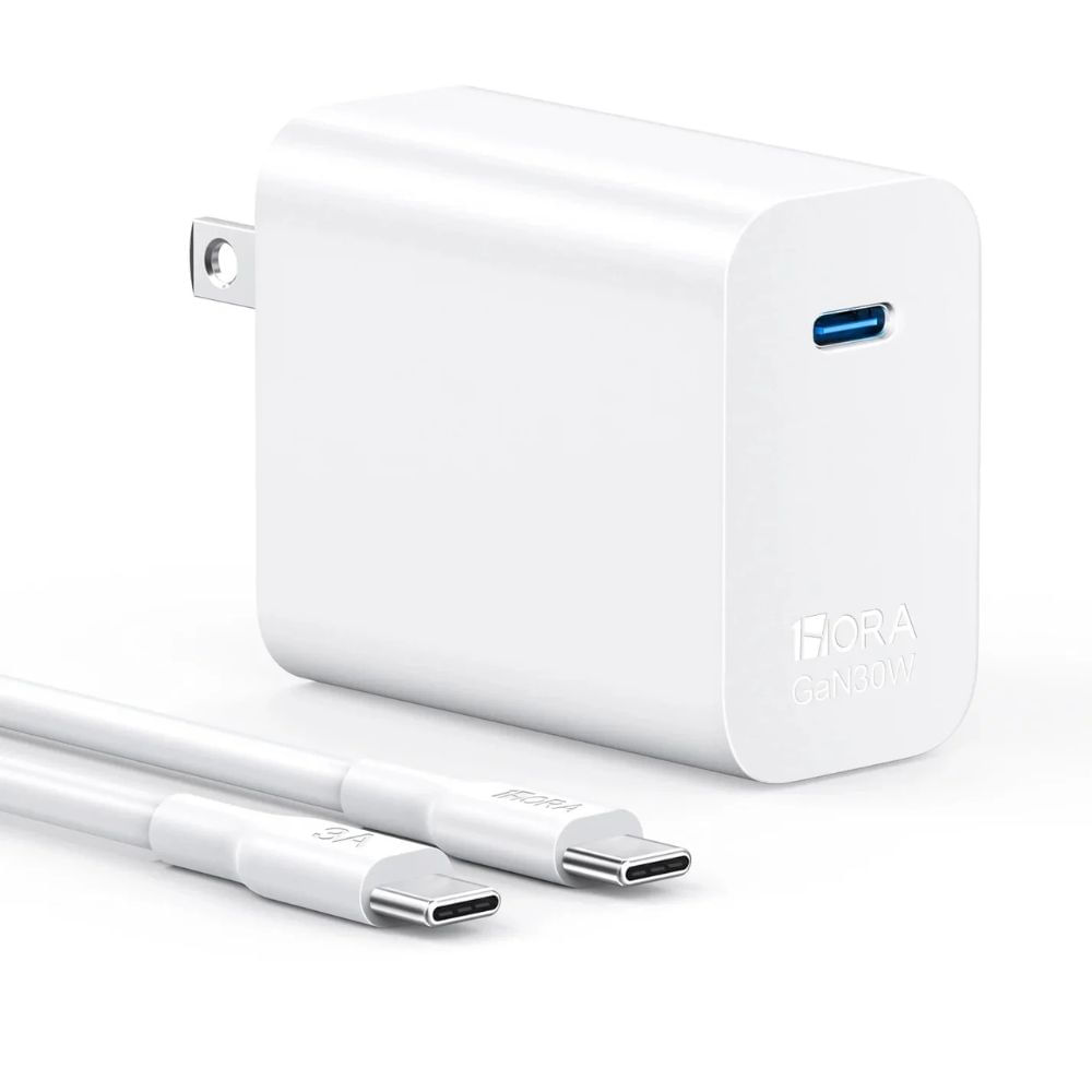 Cargador 1Hora Carga Rápida PD 30W y Cable Tipo C Blanco