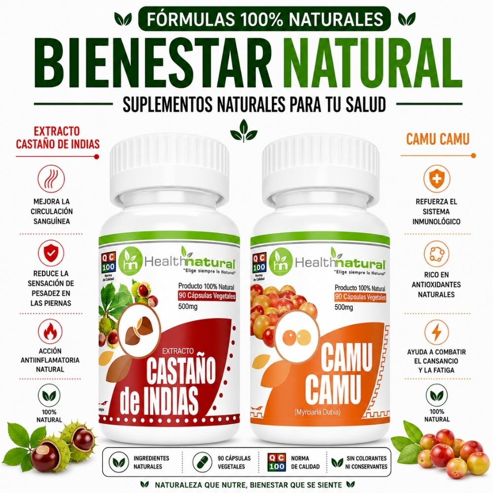 CASTAÑO DE INDIAS HEALTHNATURAL 500MG Y CAMU CAMU HEALTHNATURAL 500MG