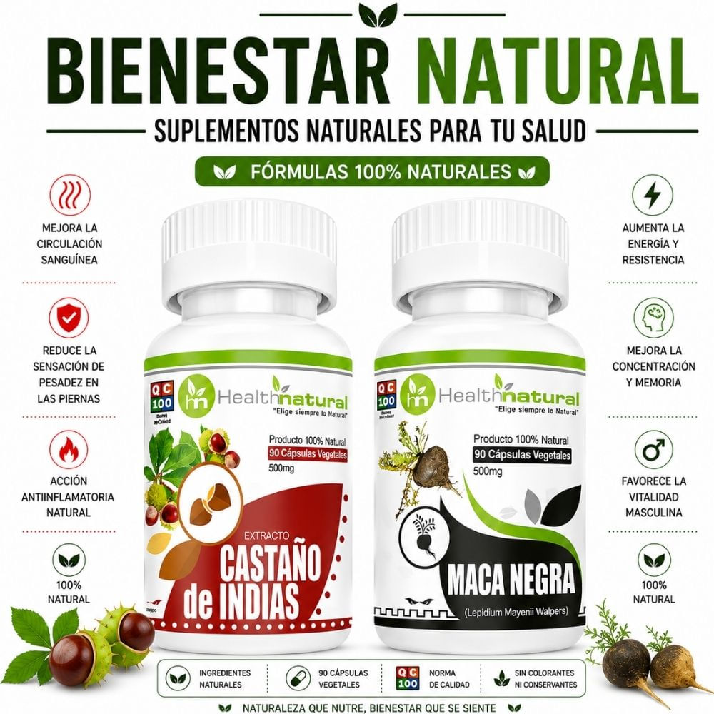 CASTAÑO DE INDIAS HEALTHNATURAL 500MG Y MACA NEGRA HEALTHNATURAL 500MG