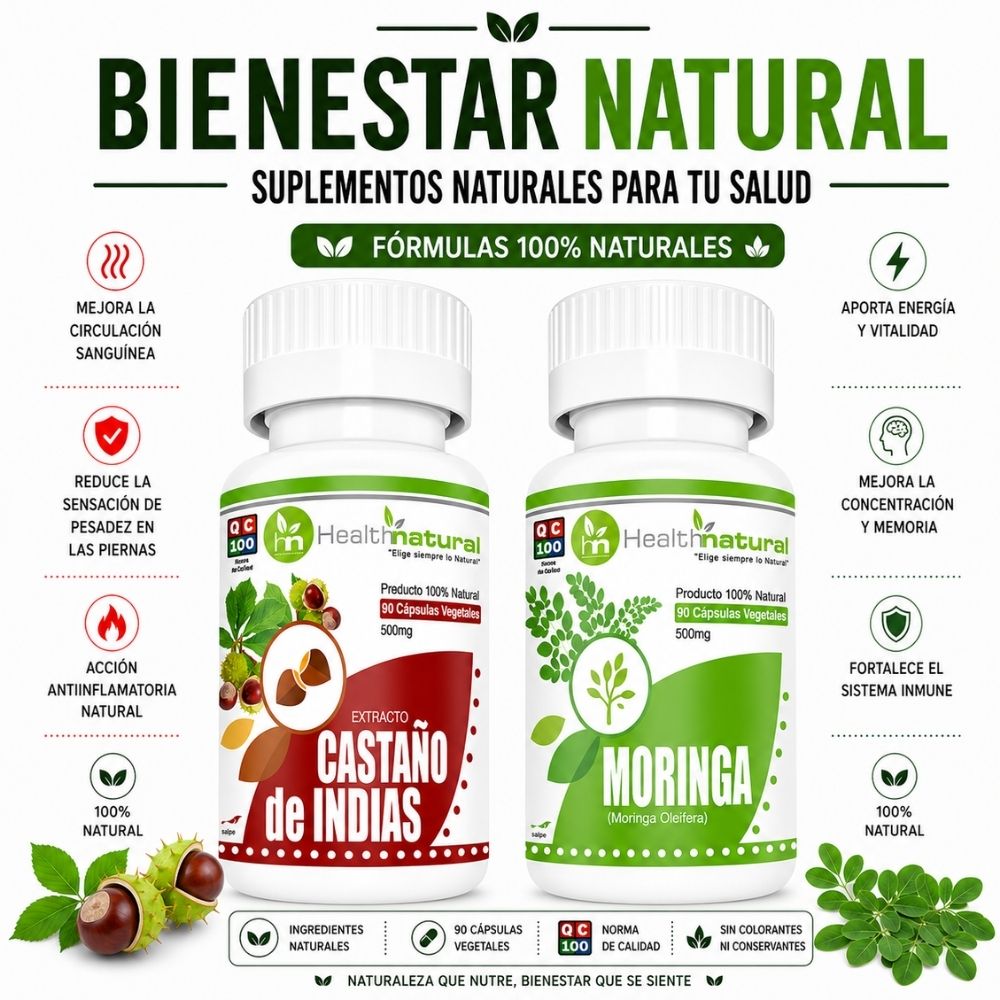 CASTAÑO DE INDIAS HEALTHNATURAL 500MG Y MORINGA HEALTHNATURAL 500MG