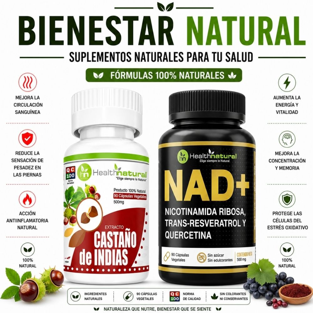 CASTAÑO DE INDIAS HEALTHNATURAL 500MG Y NAD HEALTHNATURAL 500MG