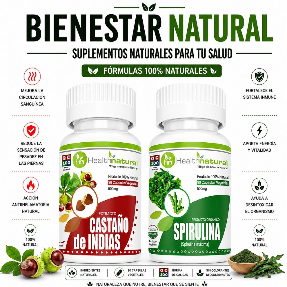 CASTAÑO DE INDIAS HEALTHNATURAL 500MG Y SPIRULINA HEALTHNATURAL 500MG