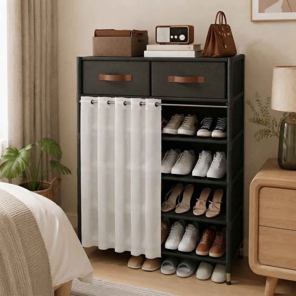 ORGANIZADOR ZAPATERO DE 6 NIVELES CON 2 CAJONES Y CORTINA 102 X 65X28