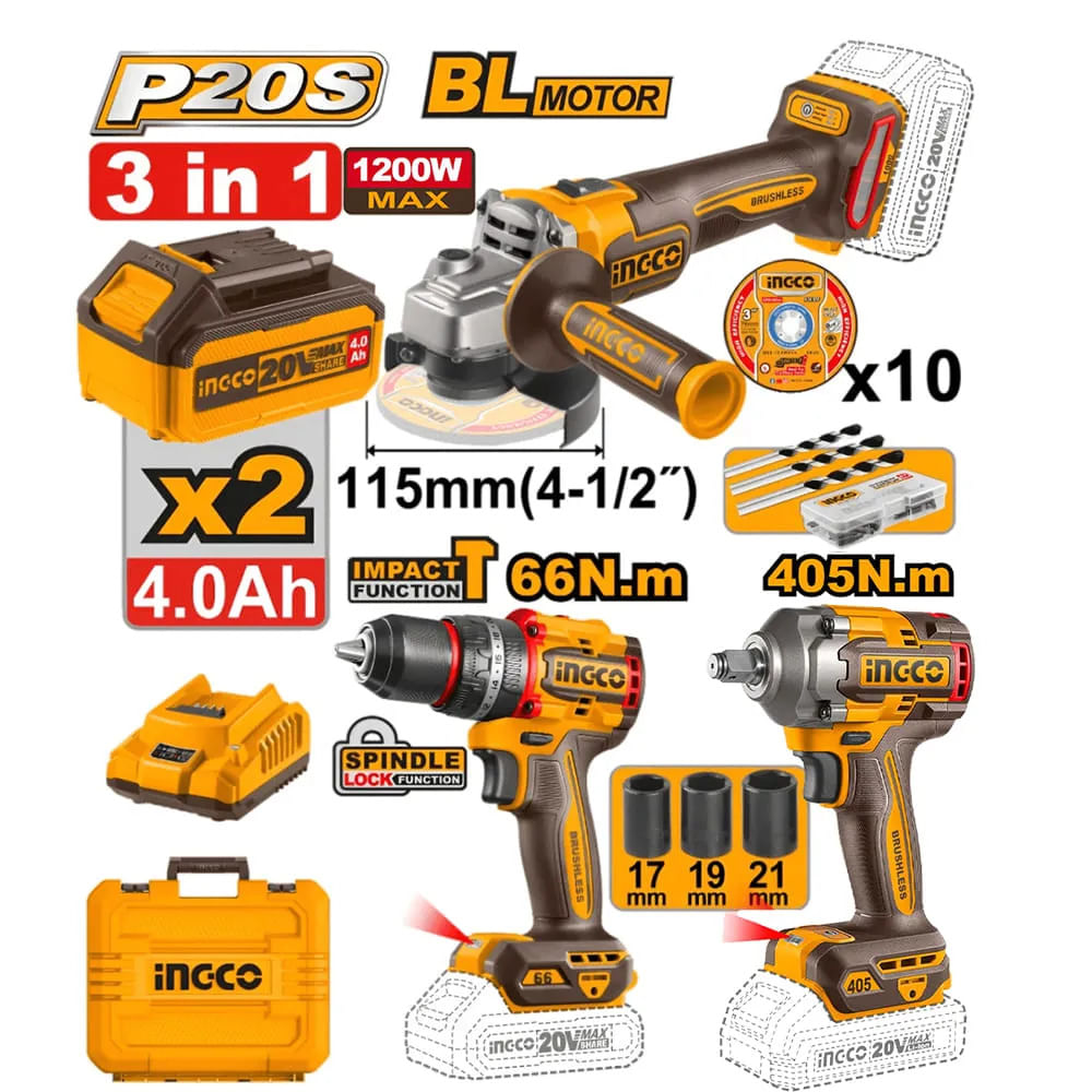 KIT COMBINADO INALÁMBRICO 3 PCS INGCO CKLI20358