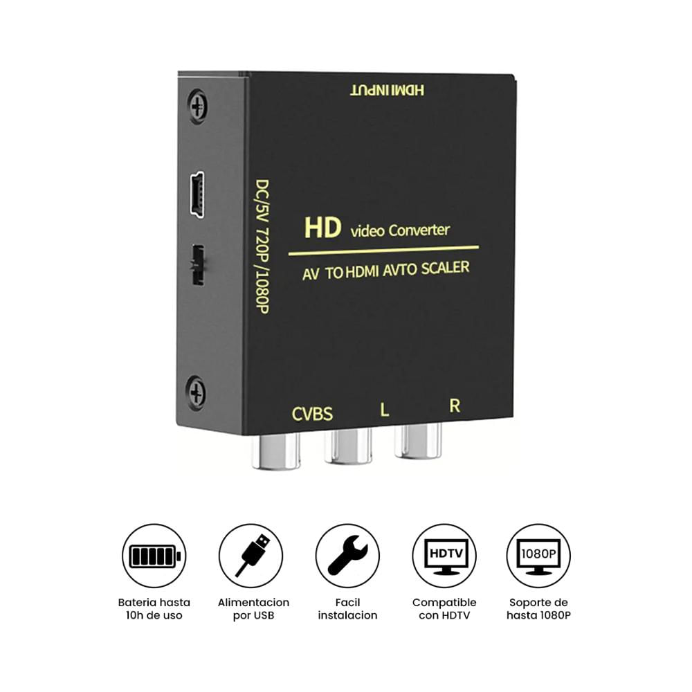 Convertidor HDMI a AV 1080P HDMI 2AV-T Negro