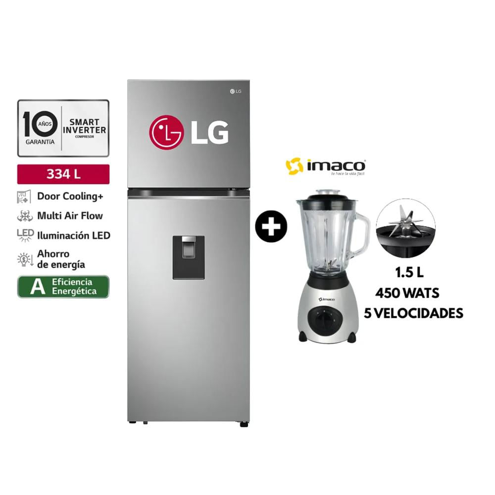 Refrigeradora LG GT33WPP 334L No Frost Door Cooling Top Freezer plateado mas Licuadora Imaco