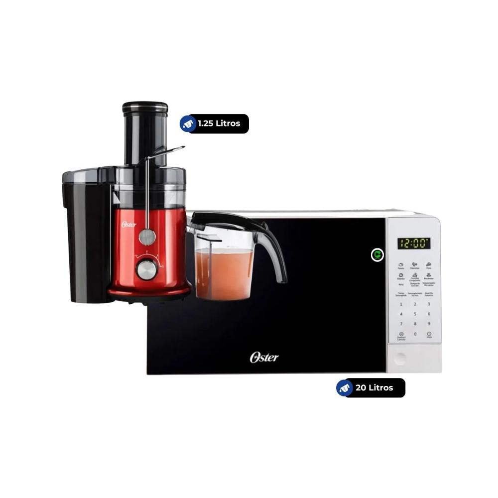 Combo Horno Microondas Digital 20 litros POGGE2701 y  Extractor de Jugos FPSTJE320R