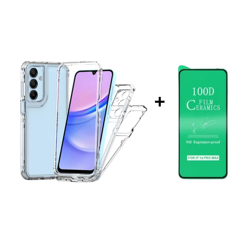 FUNDA CASE 3EN1 TRANSPARENTE PARA SAMSUNG A14 MAS PROTECTOR DE PANTALLA