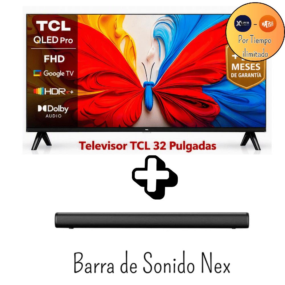 Televisor TCL 32 Pulgadas QLED FHD Google TV HDR10 32S5K Promoción Soundbar NEX PSB32