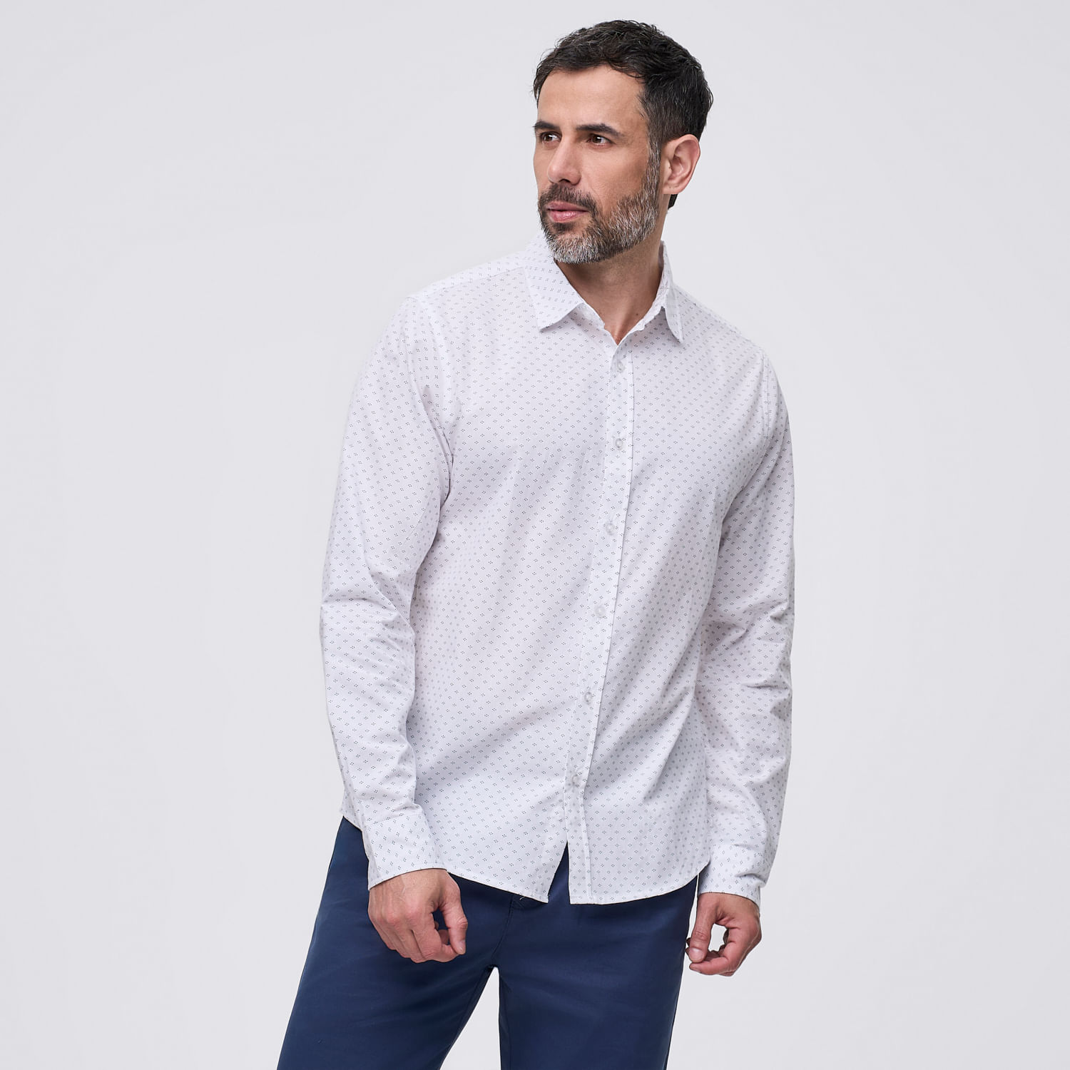 Camisa Manga Larga Hombre Print Madison Blanco Talla L