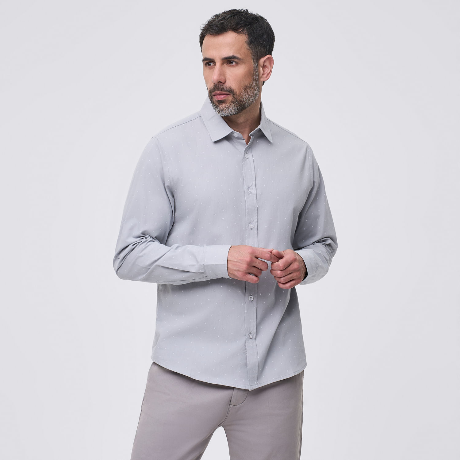 Camisa Manga Larga Hombre Print Madison Gris Talla S