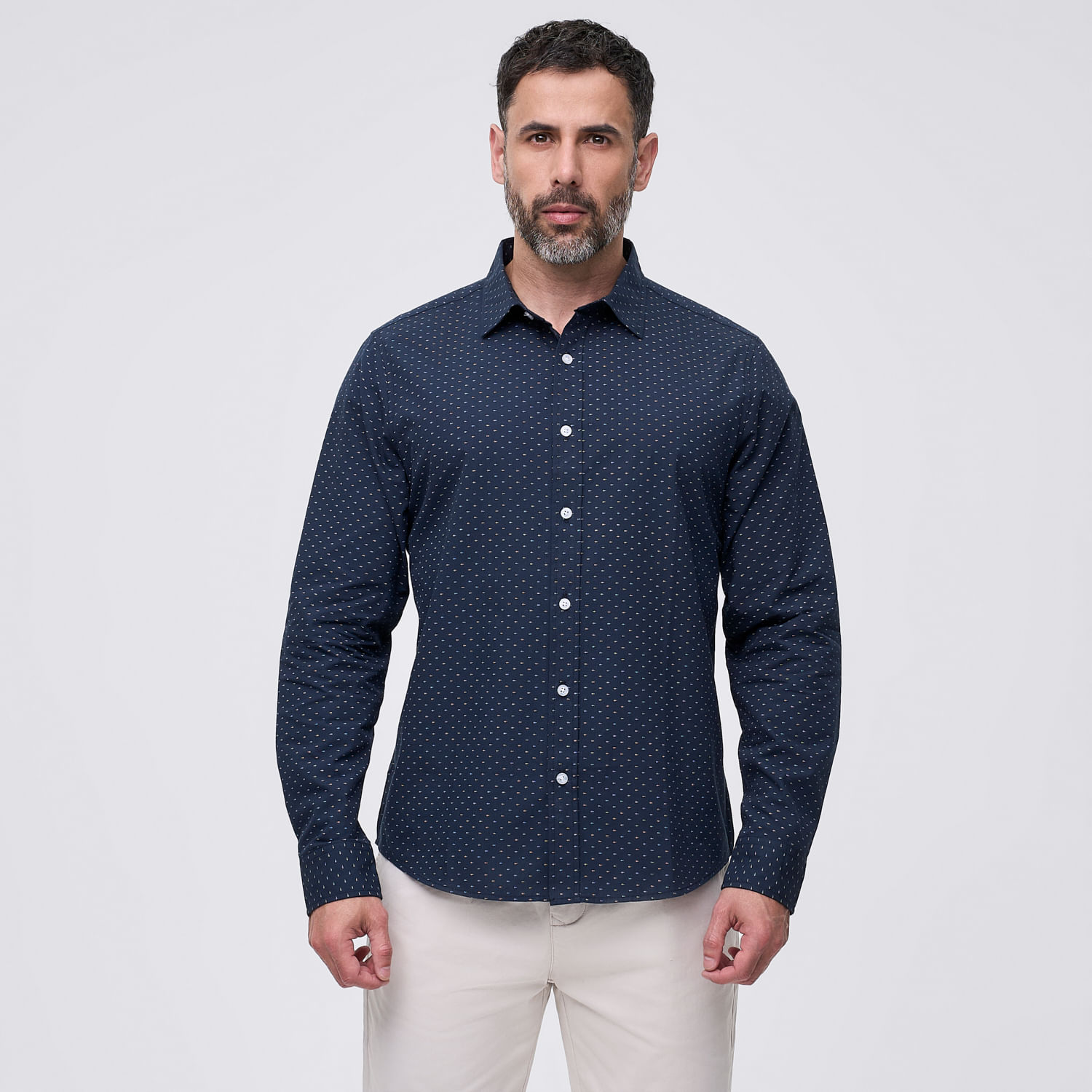 Camisa Manga Larga Hombre Print Madison Navy Talla M
