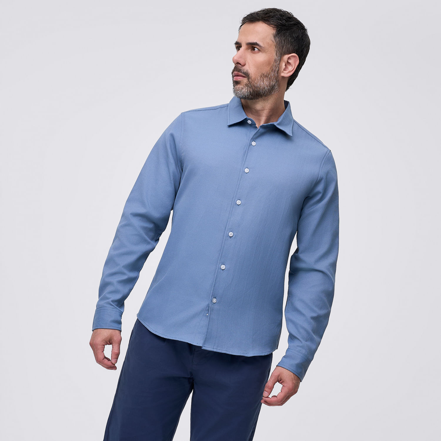 Camisa Manga Larga Hombre Textura Madison Azul Acero Talla XL