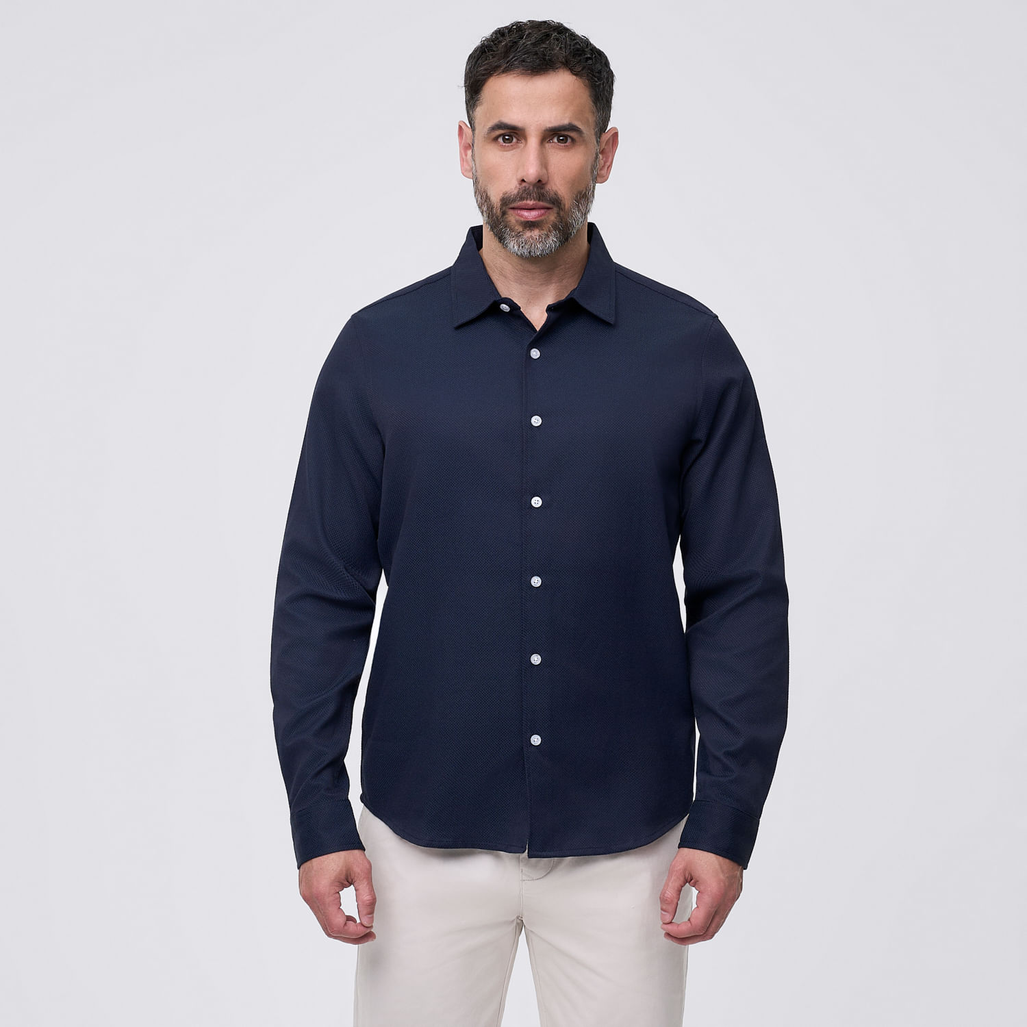 Camisa Manga Larga Hombre Textura Madison Navy Talla S