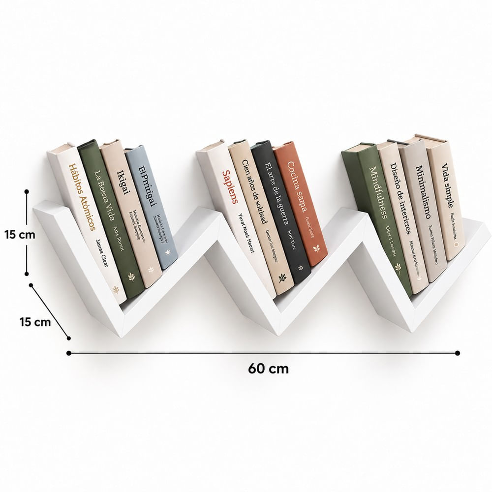 Repisa Flotante para Libros 60x15x1.8 cm Melamina Blanca