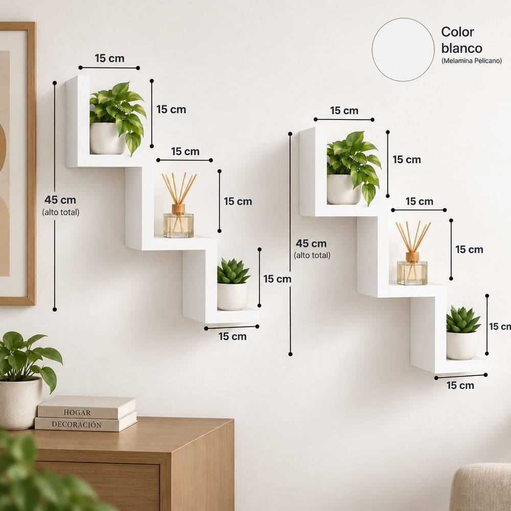 Pack x2 Repisas Flotantes Zig Zag Blanco 45 x 15 cm