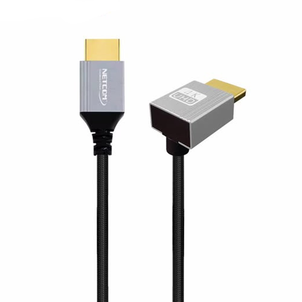 Cable HDMI 2.0 90 grados NETCOM 1.80m Ultra Delgado 4K 60Hz 18Gbps HDR Trenzado