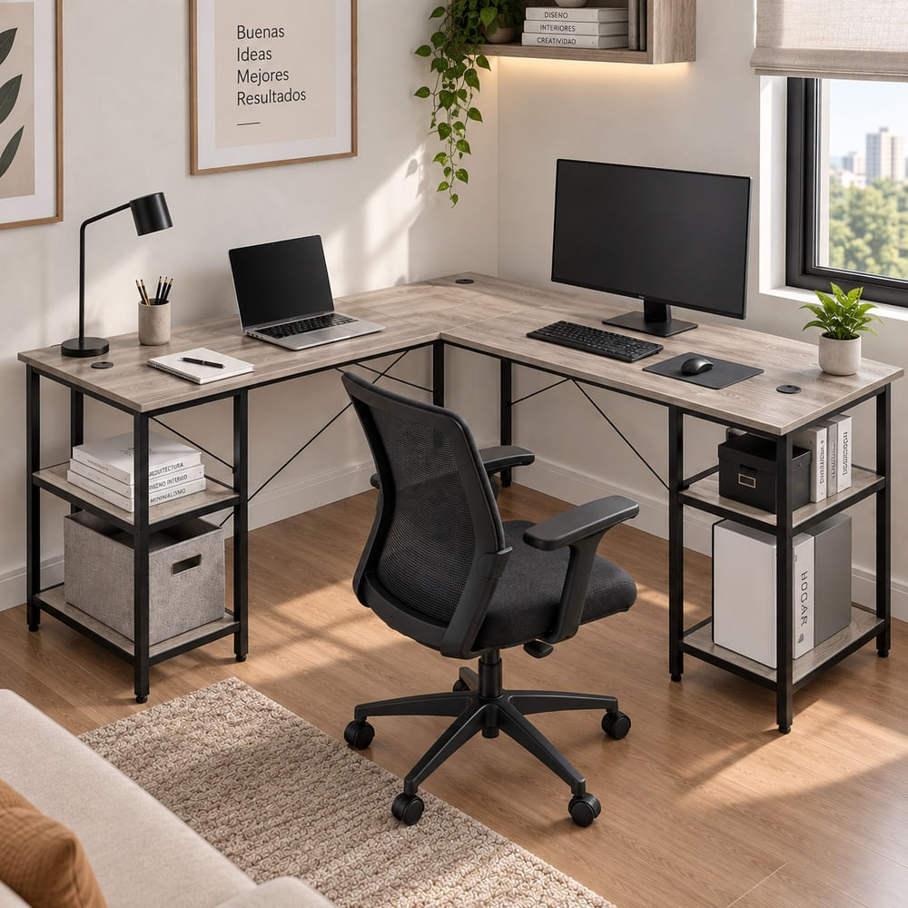 Escritorio Industrial Lawrence Ventitas Home Ceniza