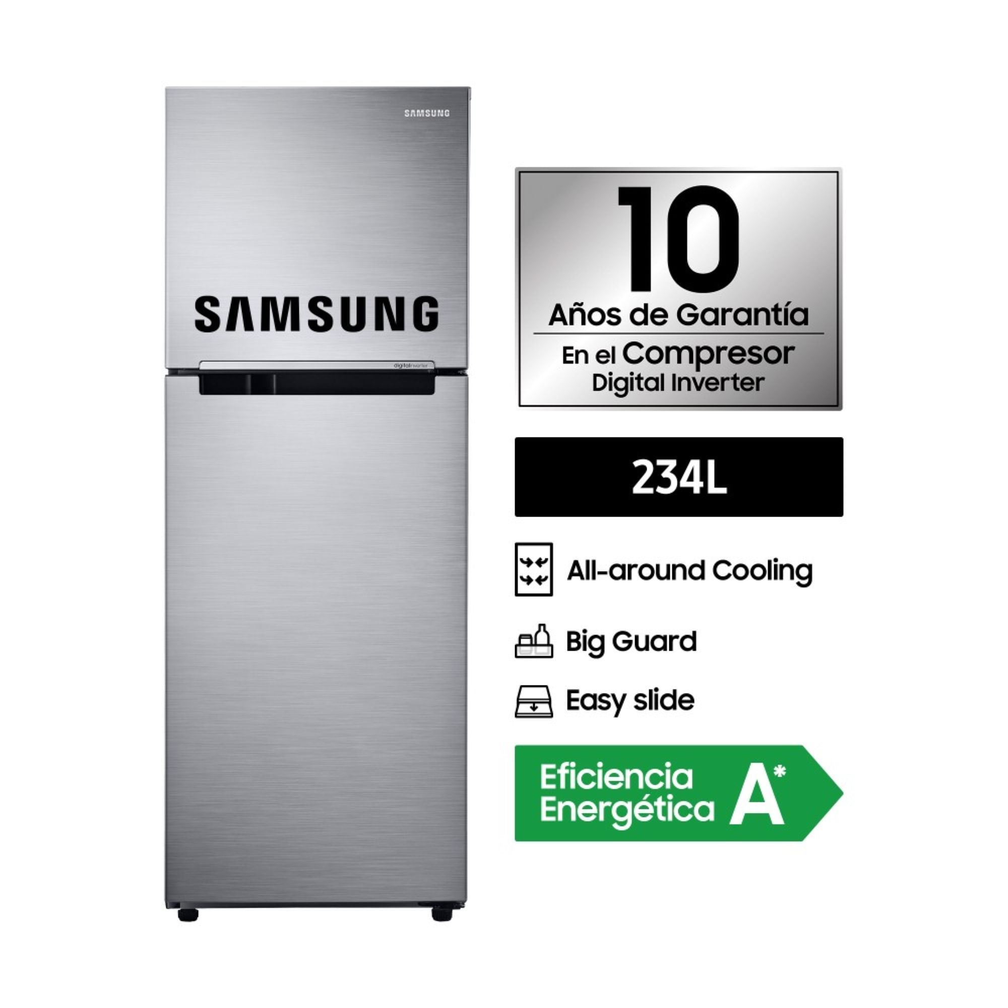 Refrigeradora Samsung All Around Cooling 234Lt Plata RT22FARADS8