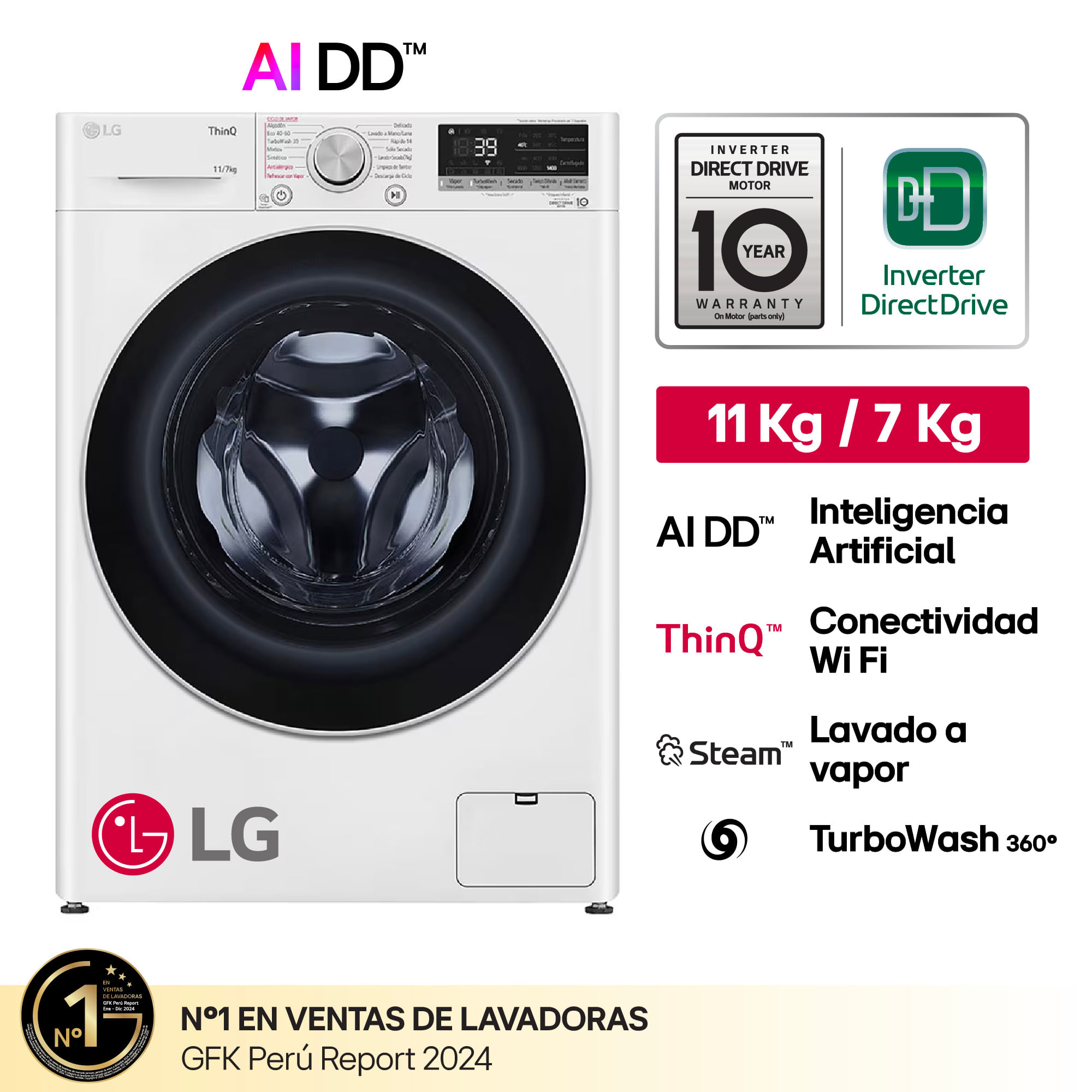 Lavaseca LG Carga Frontal 11Kg/7Kg WD11WVC3S6 Blanco