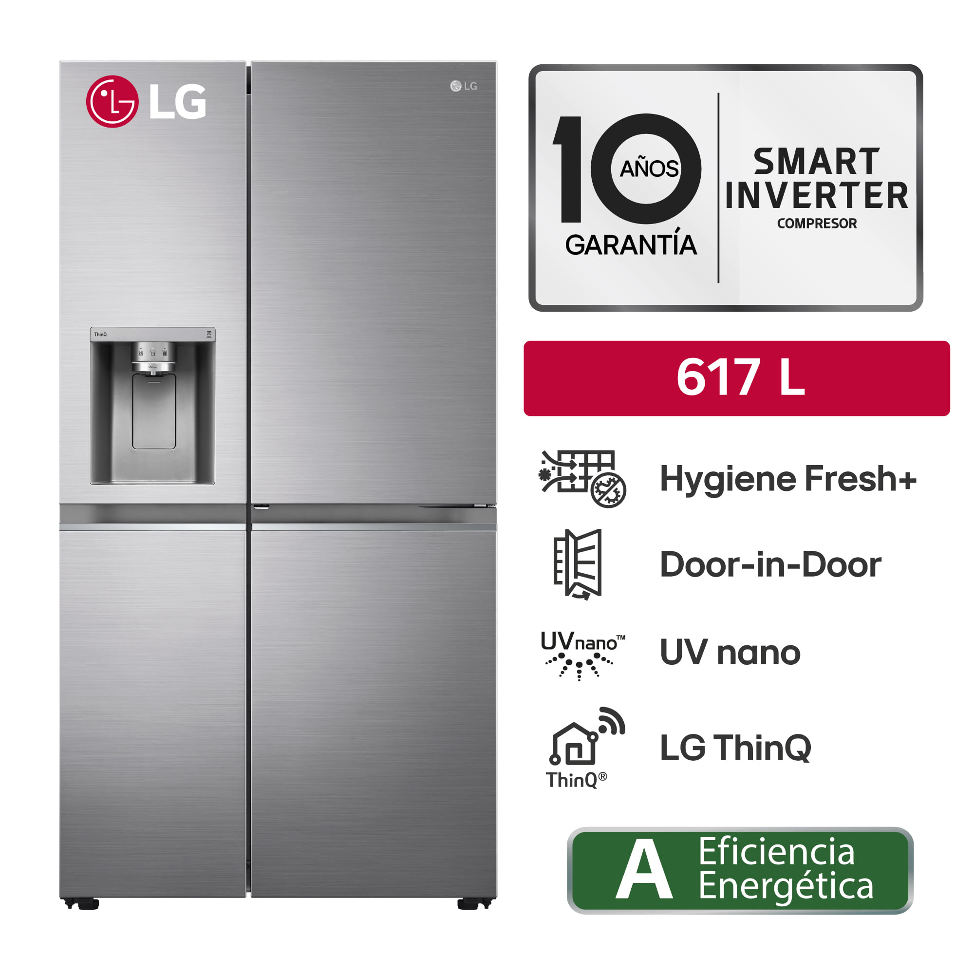 Refrigeradora LG 617L No Frost GS66SDP Plateado