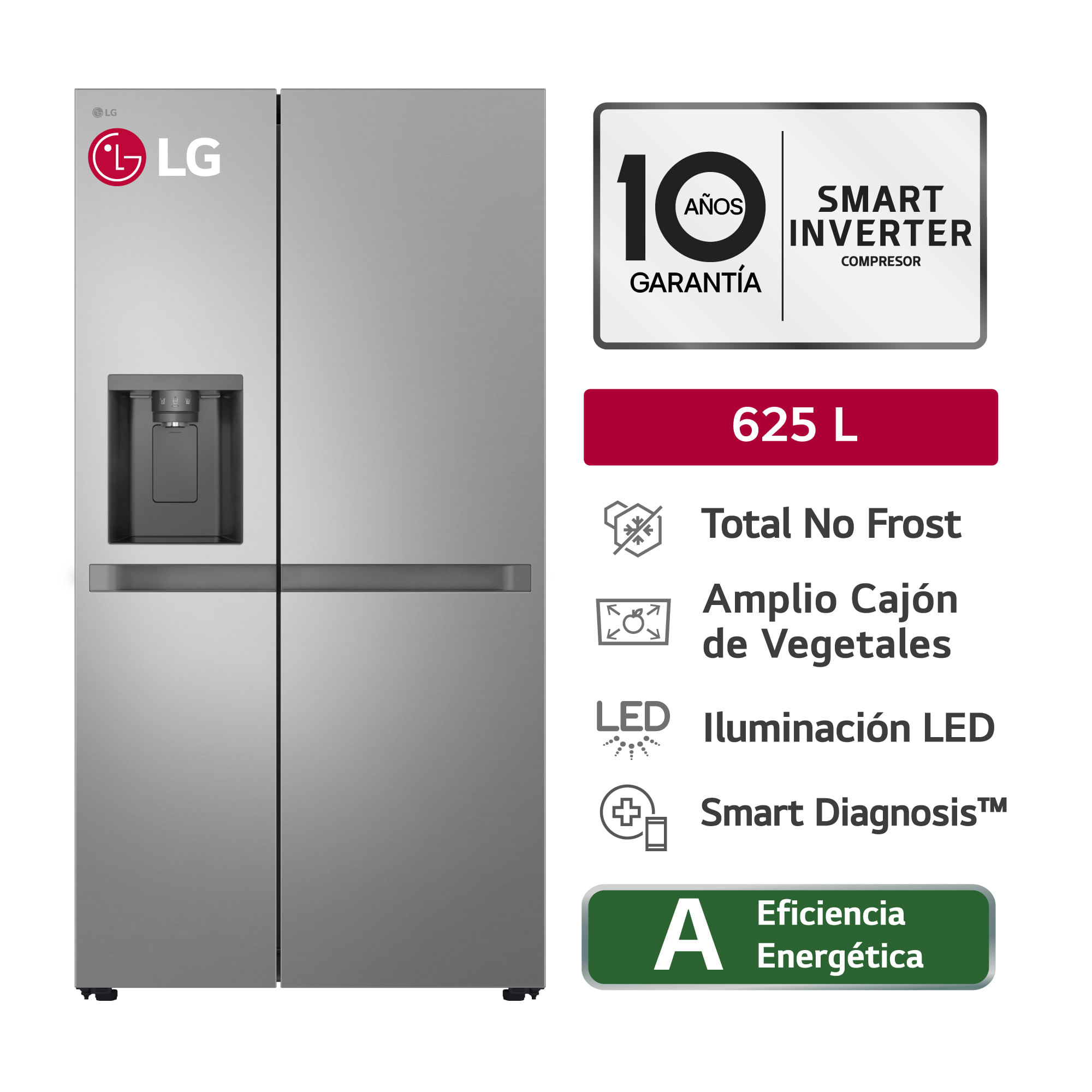 Refrigeradora LG 625L No Frost GS66SPY Plateado