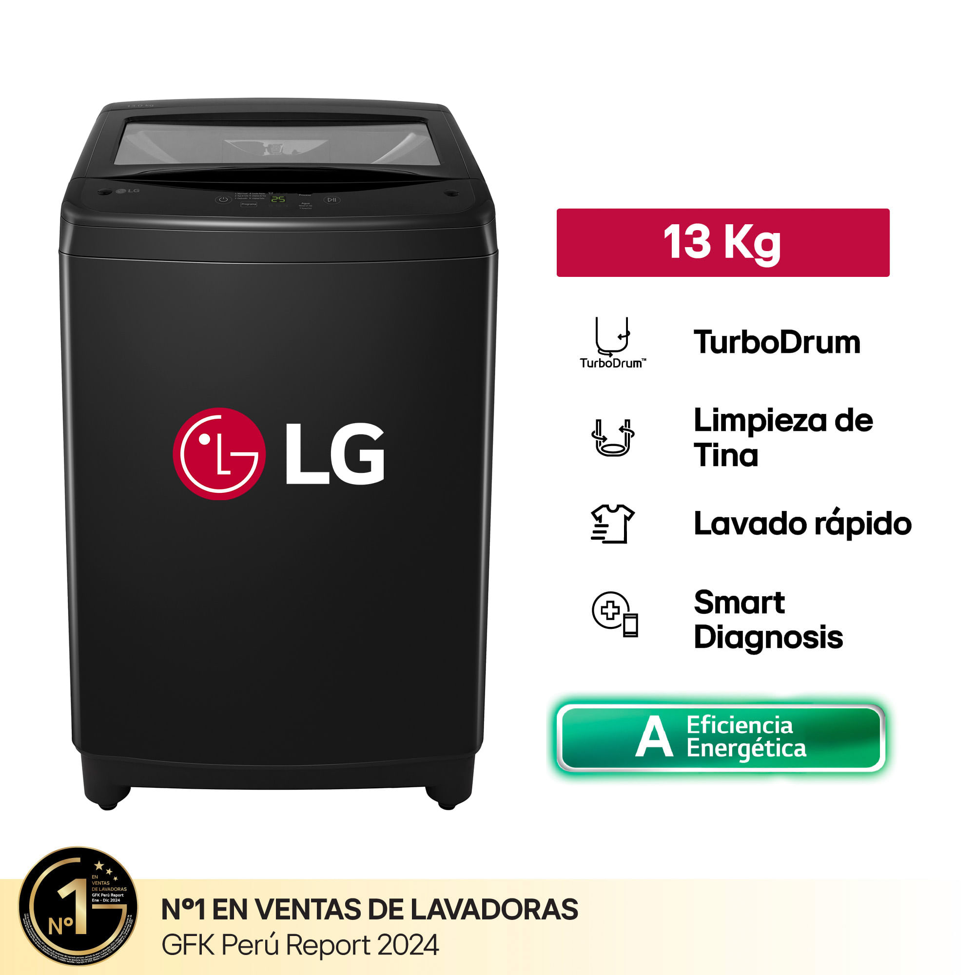 Lavadora LG Carga Superior 13Kg WT13OBVTB Onyx Negro